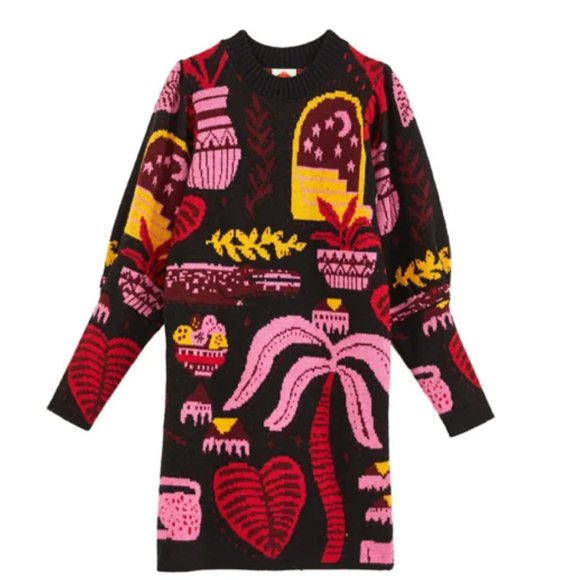FARM Rio Dresses & Skirts - FARM RIO  Black Tropical Magic Sweaterdress SZ XL